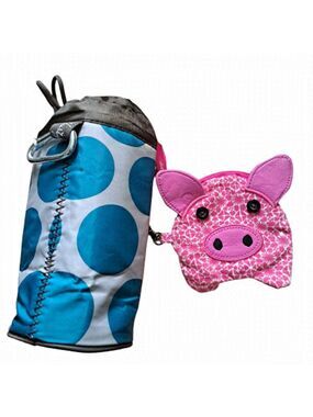 Thirty-one Insulated bottle Holder polka dots caribiner + piggy change pouch